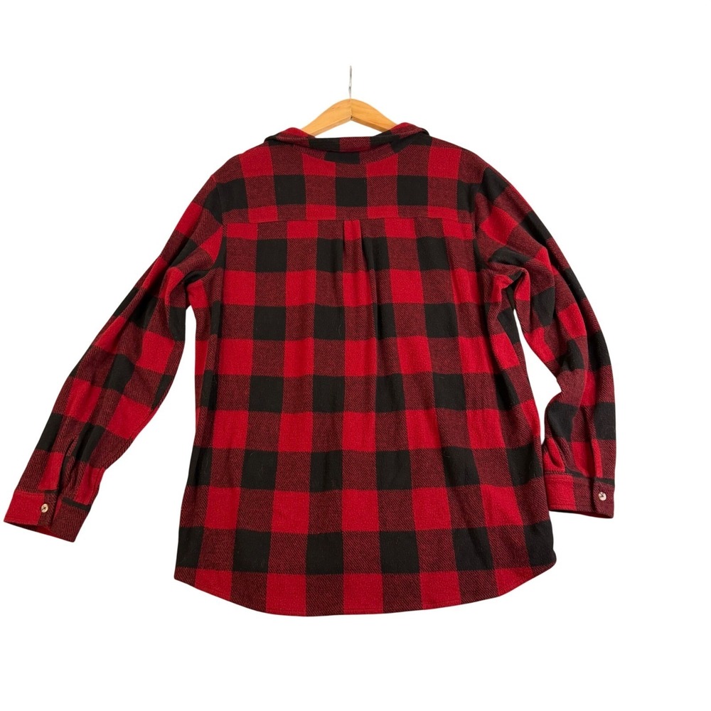 Cozy Red Black Buffalo Plaid Button Down Shirt Long Sleeve Flannel Style Large